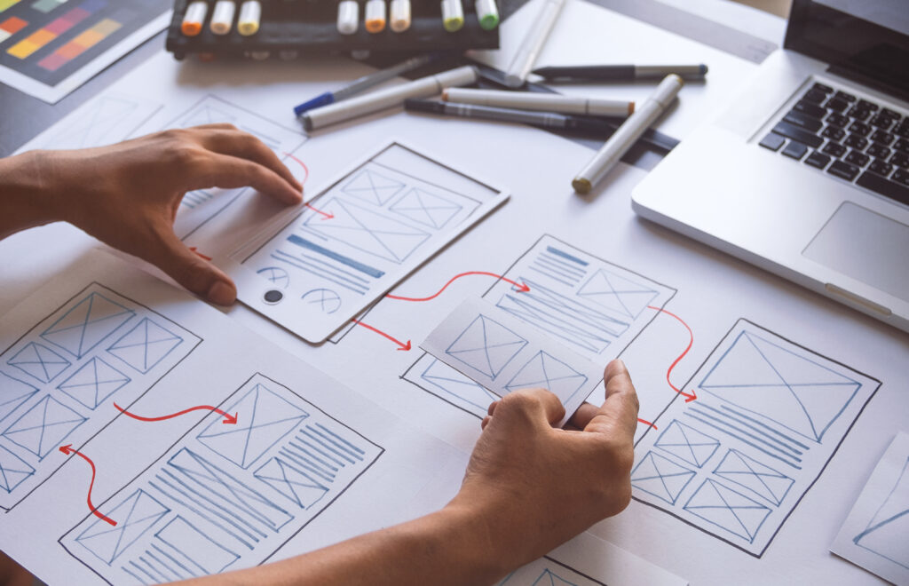 ux Graphic designer creative sketch planning application process development prototype wireframe for web mobile phone . User experience concept.ux Graphic designer creative sketch planning application process development prototype wireframe for web mobile phone . User experience concept.